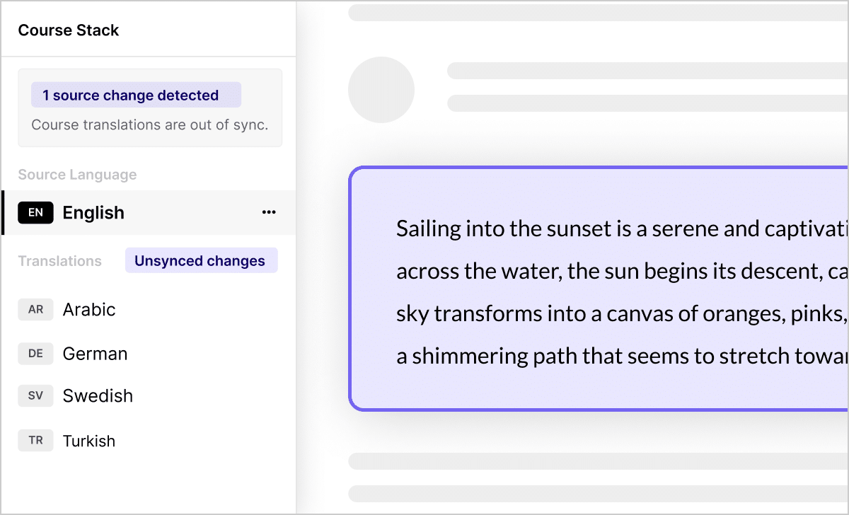 Illustration of a feature that flags unsynced updates across localized courses.