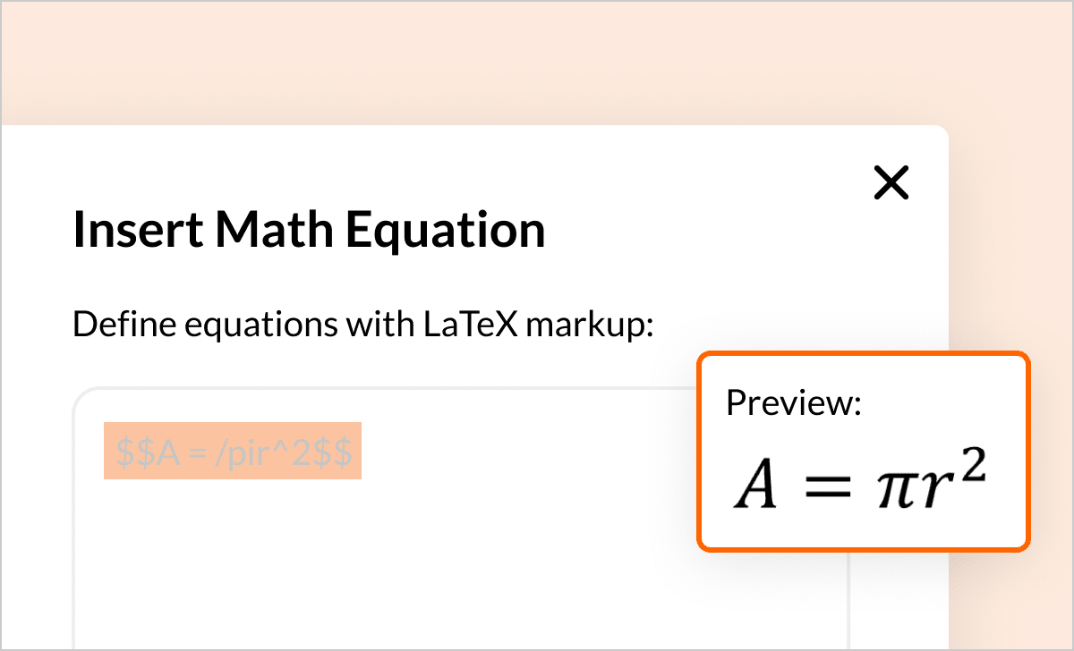 Illustration showing the math equation feature in Rise.